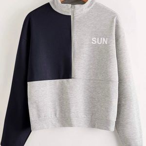 Half Zip Letter Graphic Colorblock sweatshirt NWOT